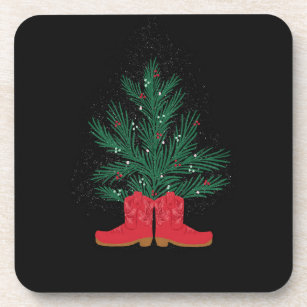Red Cowboy Boots and Spruce  Beverage Coaster