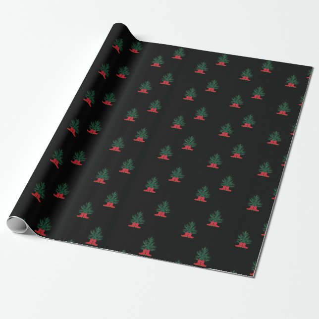 Red Cowboy Boots and Spruce  Wrapping Paper (Unrolled)
