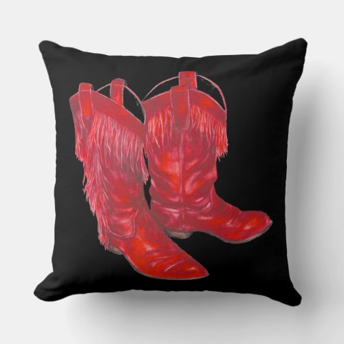 Red Cowboy Boots Black n White Boots Throw Pillow