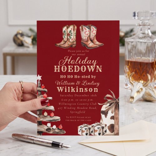 Red Cowboy Boots Christmas Holiday Hoedown  Invitation