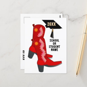Red Cowboy Boots Graduation Postcard