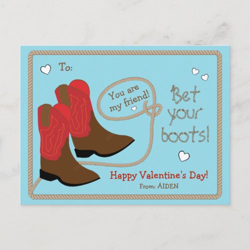 Red Cowboy Boots Photo Classroom Valentines Day Holiday Postcard