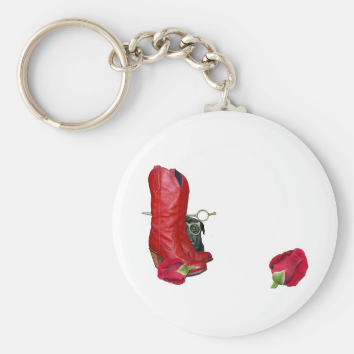 Red Cowboy Boots, Red Roses, Pug Dog & Scissors Keychains