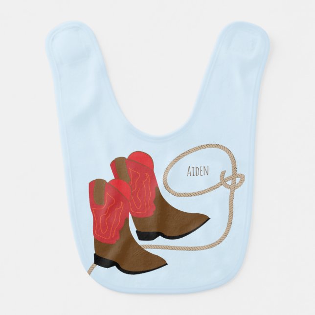 Red Cowboy Boots & Rope Western Baby Bib (Front)