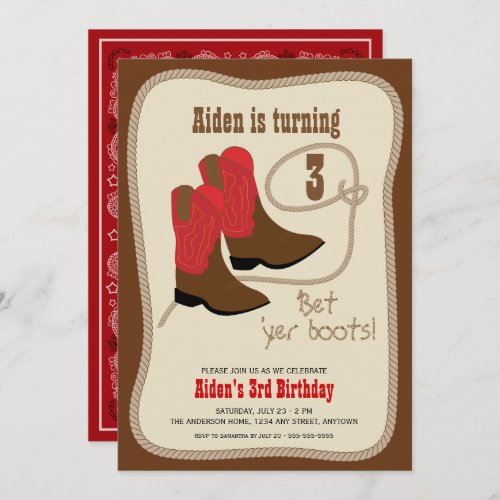 Red Cowboy Boots Western Birthday Party Invitation