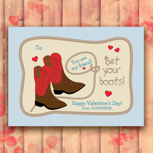 Red Cowboy Boots Western Classroom Valentines Day Note Card