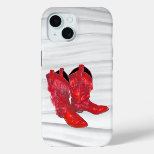 Red Cowboy Boots with Fringe iPhone 15 Case
