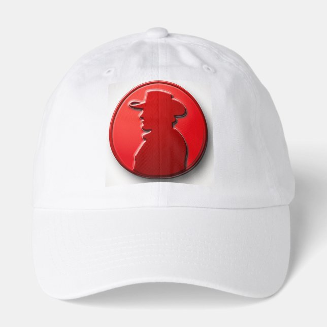 Red Cowboy Silhouette Hat — Bold Western Badge  (Front)