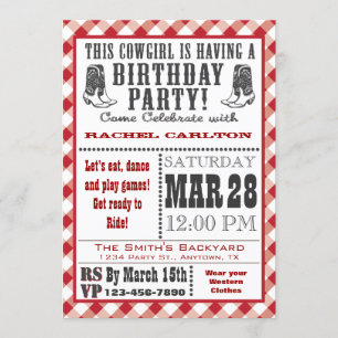 Red Cowgirl Birthday Invitation