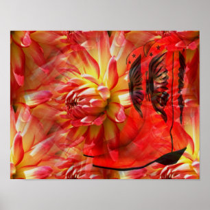Red Cowgirl Boots Dahlia Flower Fantasy Art Poster