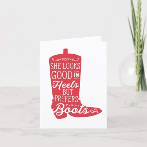 Red Cowgirl Boots  Heels Humor Greeting Thank You Card