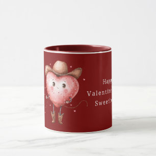 Red Cowgirl Hat Boots Heart Valentine's Day Mug