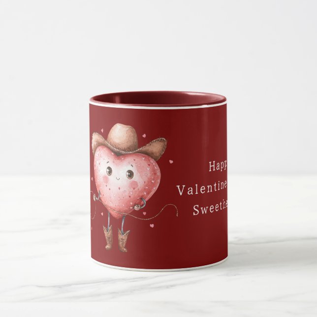 Red Cowgirl Hat Boots Heart Valentine's Day Mug (Center)