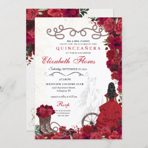 Red Cowgirl Ranchero Western Quinceanera Invitation
