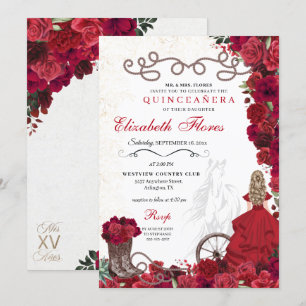 Red Cowgirl Ranchero Western Quinceanera Invitation