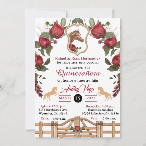 Red Cowgirl Western Invitation Quinceanera Invite