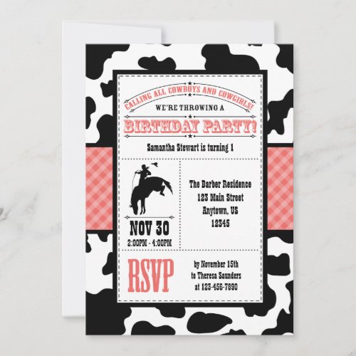 Red Cowhide Cowboy Birthday Invitation