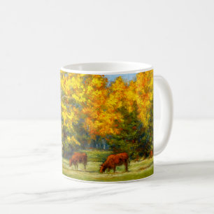 Red Cows under Yellow Fall Trees Mug