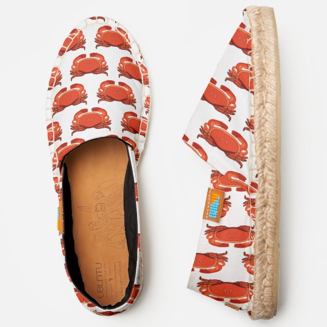 Red Crab #2 Drawing, White Canvas Espadrilles (Side)