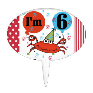 Red Crab 6th Birthday Cake Topper