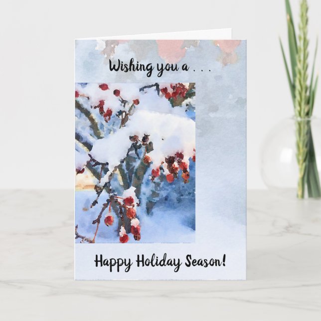 Red Crab Apple Berries in Snow Holiday Card (Front)