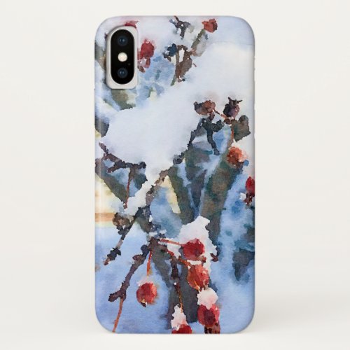 Red Crab Apple Berries in SnowWatercolor Holiday iPhone X Case