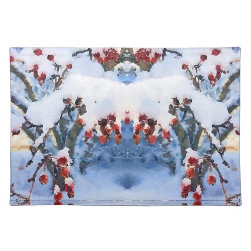 Red Crab Apple Berries in SnowWatercolor Holiday Cloth Placemat