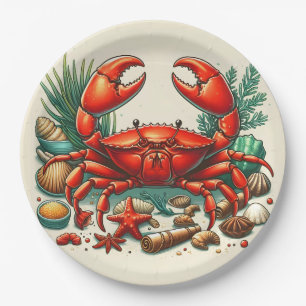 Red Crab Bake Paper Plates