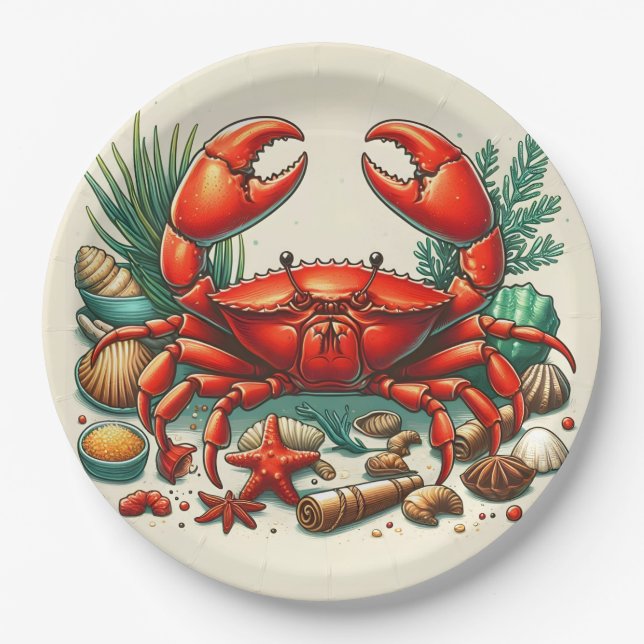 Red Crab Bake Paper Plates (Front)