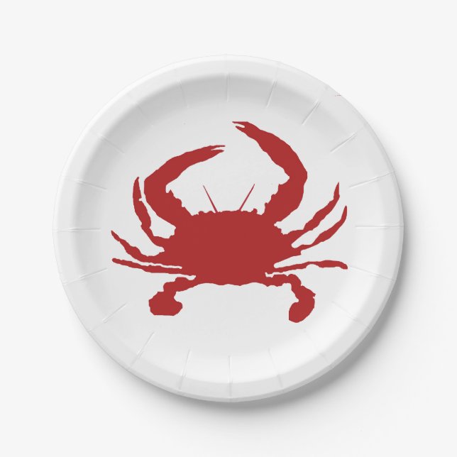 Red Crab Beach Nautical Paper Plates (Front)