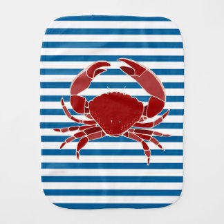 Red Crab Blue and White Horizontal Stripe Burp Cloth