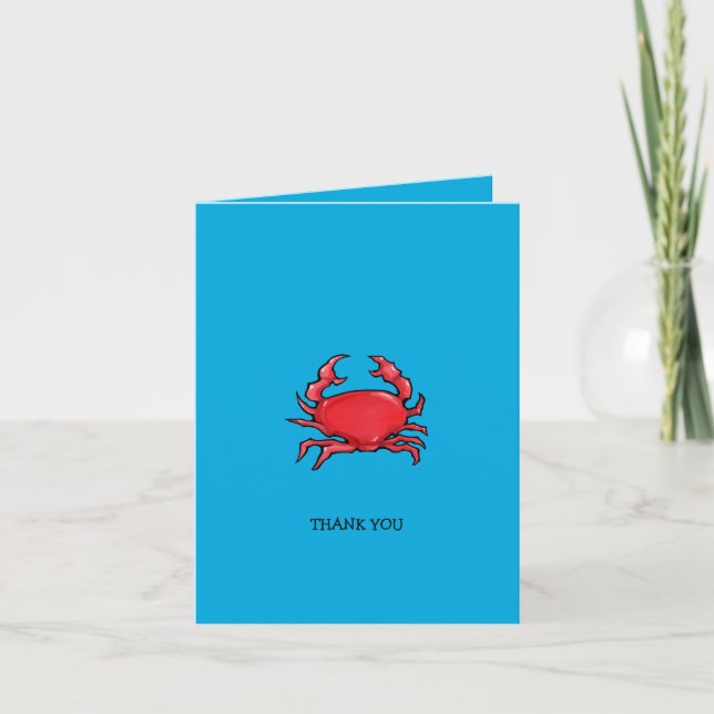 Red Crab blue Thank You Note Card (Front)