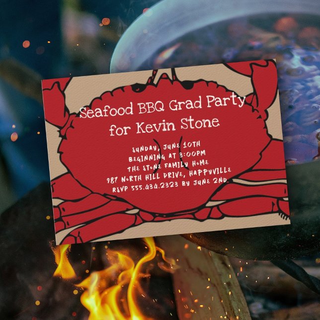 Red Crab Boil BBQ Party Graduation Invitation (Creator Uploaded)
