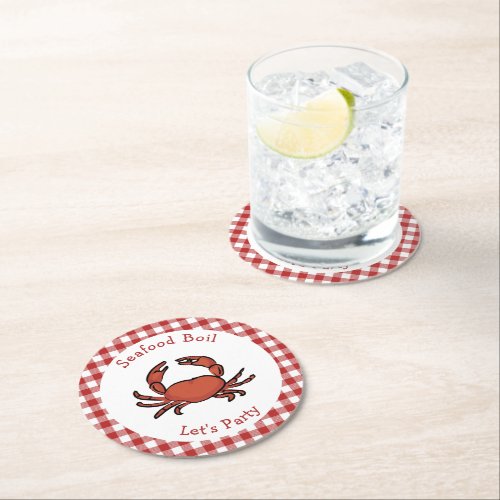 Red Crab Boil Seafood Party Round Paper Coaster