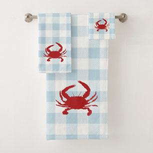Red Crab Check Gingham Pattern Bath Towel Set