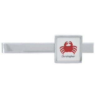 Red Crab Design Personalised Silver Finish Tie Bar