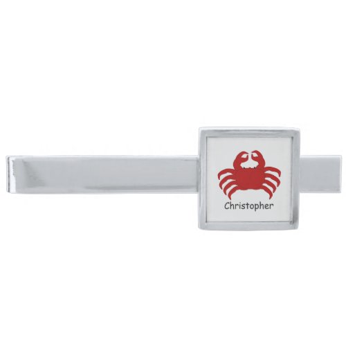 Red Crab Design Personalised Silver Finish Tie Bar
