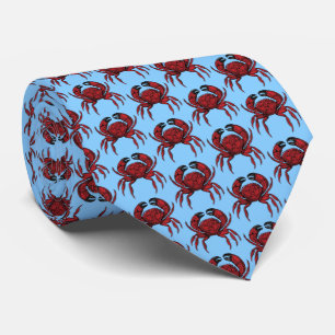 Red Crab Drawing Crest Emblem Sky Blue BG Neck Tie