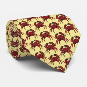 Red Crab Drawing Crest Emblem Tie
