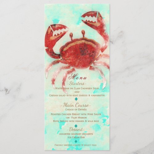 Red Crab Elegant Beach Engagement Custom Menu Card