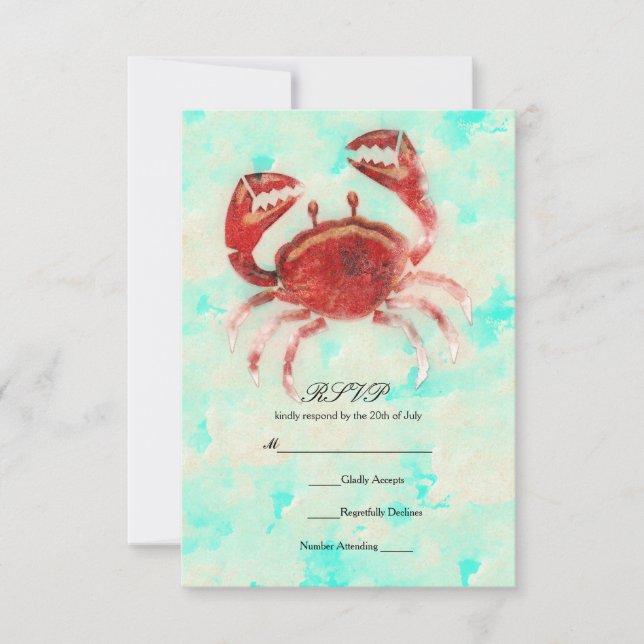 Red Crab Elegant Beach Engagement Wedding RSVP Invitation (Front)