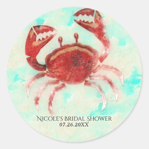 Red Crab Elegant Beach Party Engagement Favor Classic Round Sticker