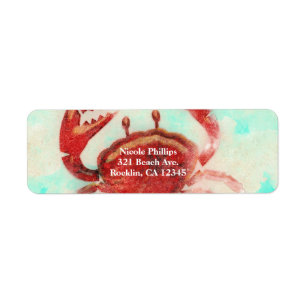 Red Crab Elegant Beach Party Engagement Invitation Label