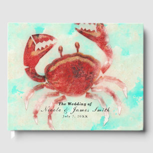 Red Crab Elegant Beach Personalized Wedding Party Guest Book