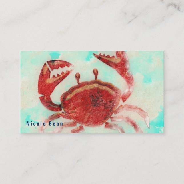 Red Crab Elegant Beach Sea Food Kitchen Custom Business Card (Front)