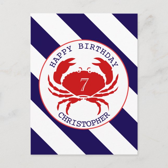Red Crab Nautical Birthday Invitation (Front)