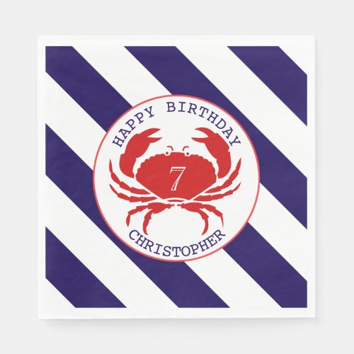 Red Crab Nautical Birthday Party Napkins