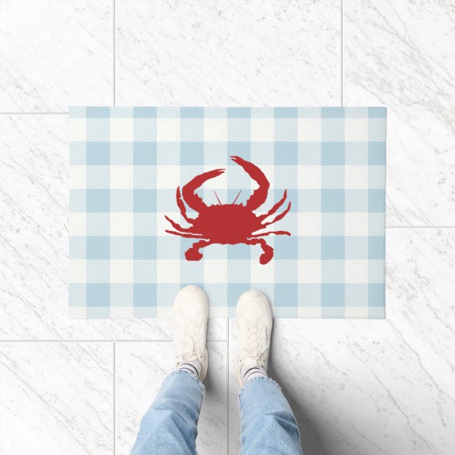 Red Crab Nautical Gingham Pattern Door Mat (Indoor)