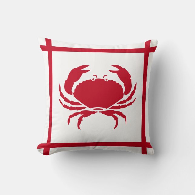 Red Crab ~ Nautical Themed Throw Pillow (Front)