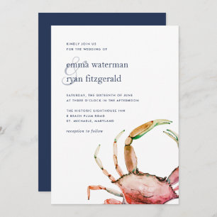 Red Crab Nautical Wedding Invitation